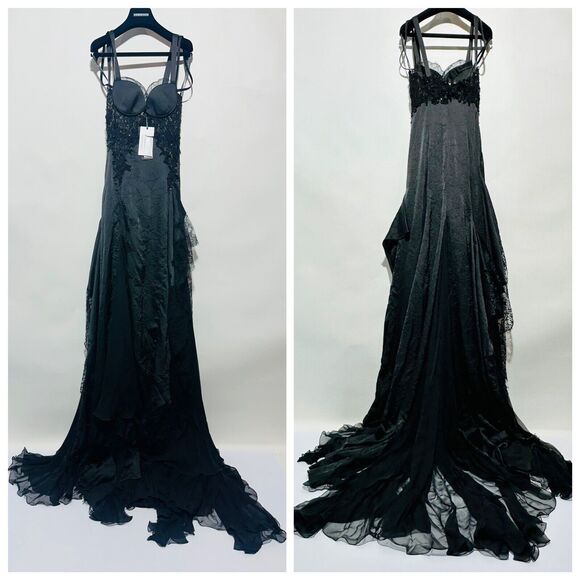 NWT $25K Versace Runway SS2023 Jenna Ortega Black Gothic Bride Dress IT 38 US 2 - Picture 5 of 11